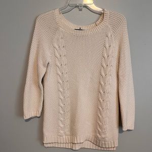 Cynthia Rowley cream 3/4 sleeve sweater with button detail on back